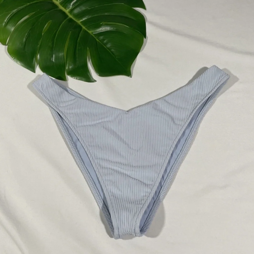 NEW Frankies Bikinis‎ [ Large ] Enzo Ribbed Cheeky Bikini Bottom Blue